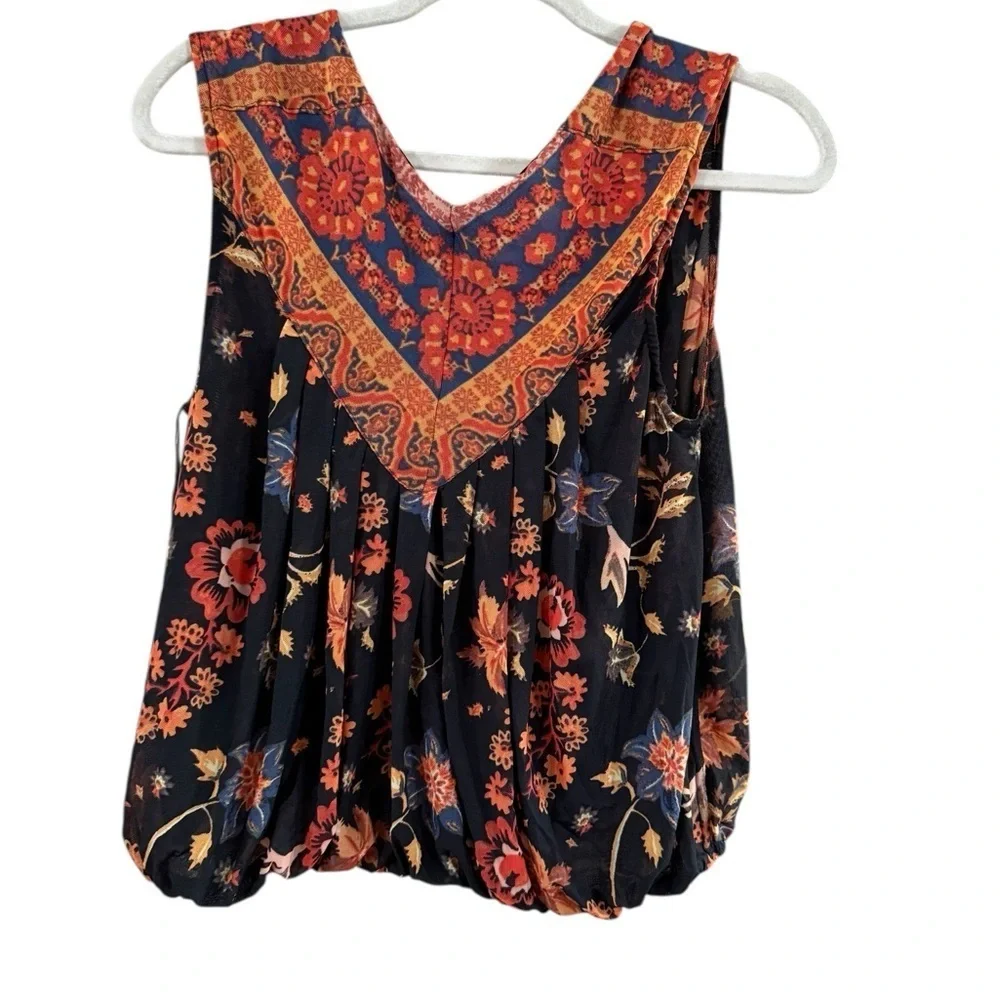 Free People Orange Red Wrap Sleeveless Blouse